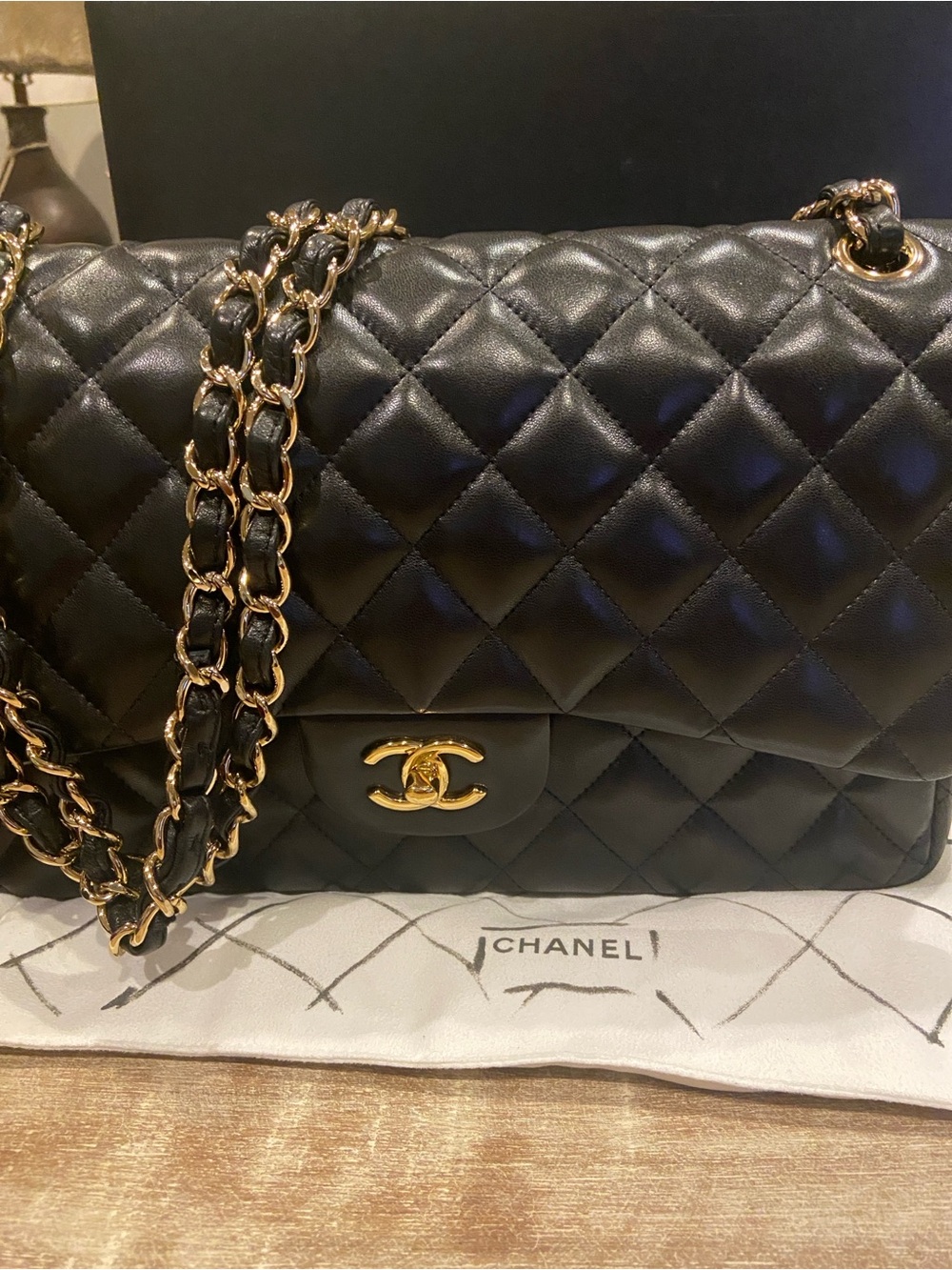 $12600 CHANEL Black Quilted double flap Shoulder Bag with Gold Chain and CC Lock - Picture 10 of 16